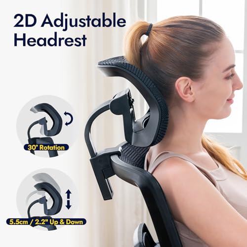 TONFARY Professional Ergonomic Office Chair - Breathable Mesh Backrest, 130° Tilt, 3D Armrests and Adjustable Seat - Swivel Wheels, 150kg