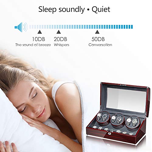 Maselex 6 Watch Winder Box with 7 Storages Box Case,Super Quiet Mabuchi Motor,Flexible Plush Pillow,Advanced Rotational Control