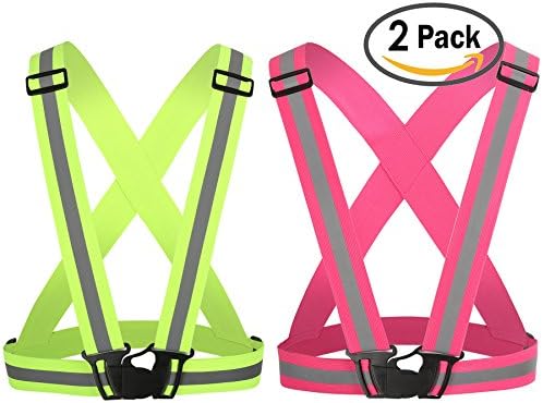 ANGELRY High Visibility Elastic Reflective Vest (2-pack) for Outdoor activities, and Highly Recommendation Put in Your Car for Safe Disposal of Accident, Neon Green &amp; Pink