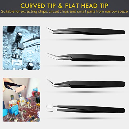 Precision Tweezers Set,Atmoko by ElleSye 10 PCS ESD Tweezer Set, Anti-Static Stainless Steel Tweezers Kit Curved Tweezers for Craft, Jewelry, Electronics, Laboratory Work - Thumbnail 3