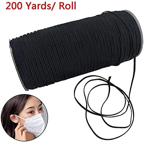 AitosuLa Width Elastic Band White briaded Knit Black Elastic String Cord Heavy Stretch Elastic Cord for Sewing Craft DIY mask 1/4 inch 1/8 inch 200 Yards