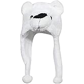 Timiot Cute Plush Animal Character Winter Hat Fun Ski Cap with Detailed Animal Face Long Ear Straps with Pom Pom Ends