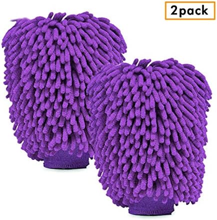 2 Pack of Extra Large Size Premium Microfiber Chenille Super Absorbent Wash and Wax Glove, Car Wash Mitts Purple