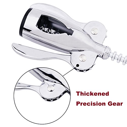 Foho Wing Corkscrew Wine Opener, Premium All-in-one Wine Corkscrew and Bottle Opener With Bonus Wine Stopper, Waiters Corkscrew - Handheld Design - Stainless Steel - Thumbnail 2