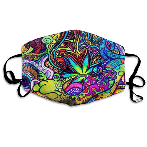 Fashion Earloop Face Masks, Anti-Dust Anti Flu Pollenm Germs Bacteria Virus Smog Face and Nose Cover with Adjustable Elastic Strap, Psychedelic Multi Color Marijuana Leaf Weed Art Medical Mask