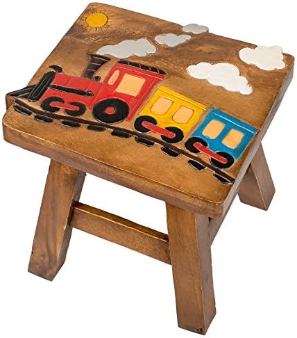 Train Design Hand Carved Acacia Hardwood Decorative Short Stool