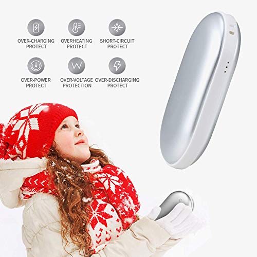 sherry Hand Warmers Rechargeable, USB Hand Warmer Reusable 5200mAh USB Beverage Warmers Portable Heater Battery Hot Pocket Warmer Silver - Thumbnail 5