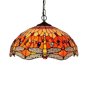 Tiffany Stijl Plafond Armatuur Lamp Semi-Inbouw Hanglamp, Gebrandschilderd Glas Libelle Schaduw Kroonluchter Voor…