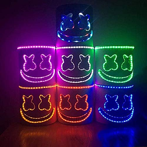 yuguEnviprot LED/Non LED Marshmello DJ Full Head Make Helmet Club Party Cosplay Bar Props Smart Electronics led