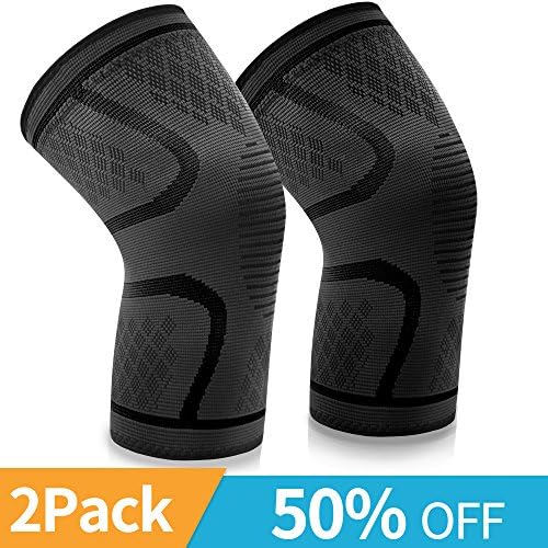 Blackace Anti Slip Knee Support Compression Sleeves Super Elastic Breathable for Joint Pain, Arthritis, Ligament Injury, Sports Injury Rehabilitation, Protection Against Reinjury (2 pieces) (Black, L)