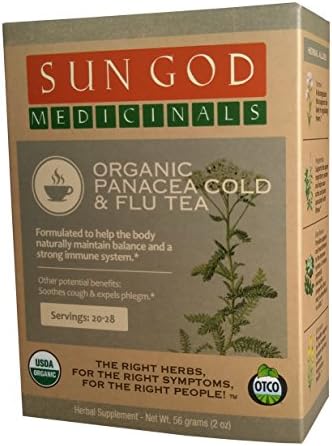 Sun God Medicinals Organic Loose Leaf Herbal Tea for Cold & Flu Support-Panacea-2 oz (20-24 servings) Caffeine Free, Brew Hot Tea or Iced Tea…