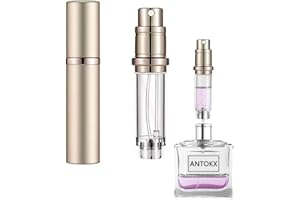 ANTOKX Travel Perfume Bottle Refillable Atomizer - 5ML Perfume Atomiser, Pocket Perfume Dispenser, Scent Pump Case, Leakproof Portable Perfume Sprayer for Women and Men (Gold)