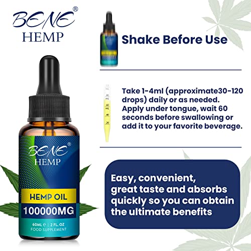 High Strength 100000mg Natural Oil, Premium Quality, Rich in Omega 3-6-9, Vitamin C & E, 100% Vegan, Non-GMO (60 ml (Pack of 1))
