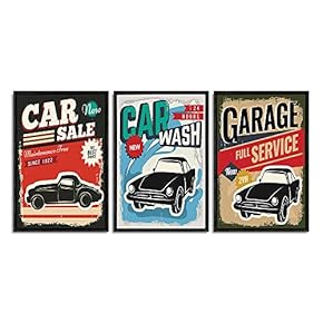 Framed for Living Room Bedroom Vintage Garage for x3 Panels
