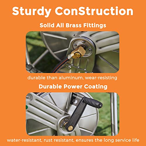 Giraffe Tools Stainless Steel Hose Reel Cart, Water Hose Cart with Hose