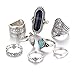 Susenstone 8PCS Vintage Women's Boho Crystal Flower Knuckle Ring Tibetan Turkish (Black)