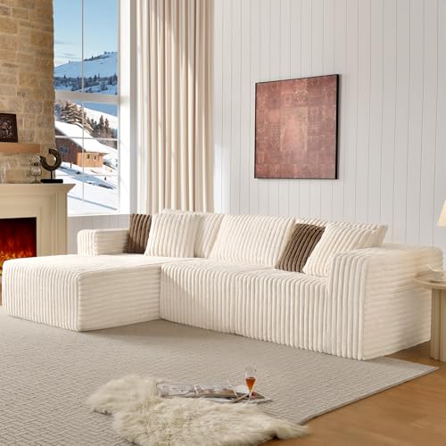 Fantico Modular Sectional Sofa Couch Luxurious Corduroy - High-Density Foam, Non-Slip Stability, Easy Setup with Box Packaging, Comfortable & Durable for Living Room, Apartment, Bedroom - Beige