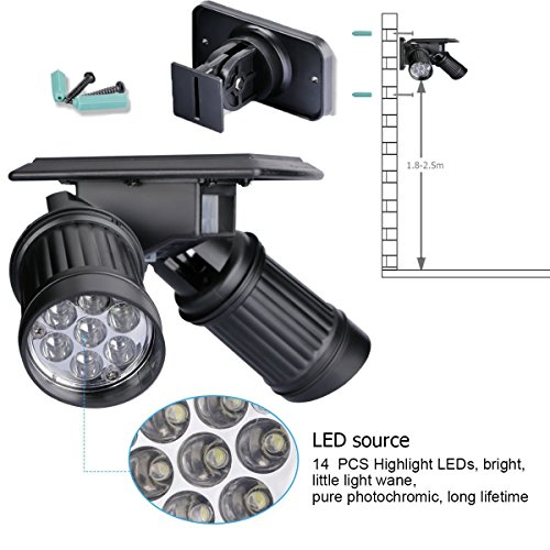 Solar Motion Sensor Light, Gracetop 400-Lumens Bright 14 LEDs Spotlight 14W Solar Lights Outdoor Wireless Security Lighting for Porch Patio Garden Solar Powered Lights - Thumbnail 3
