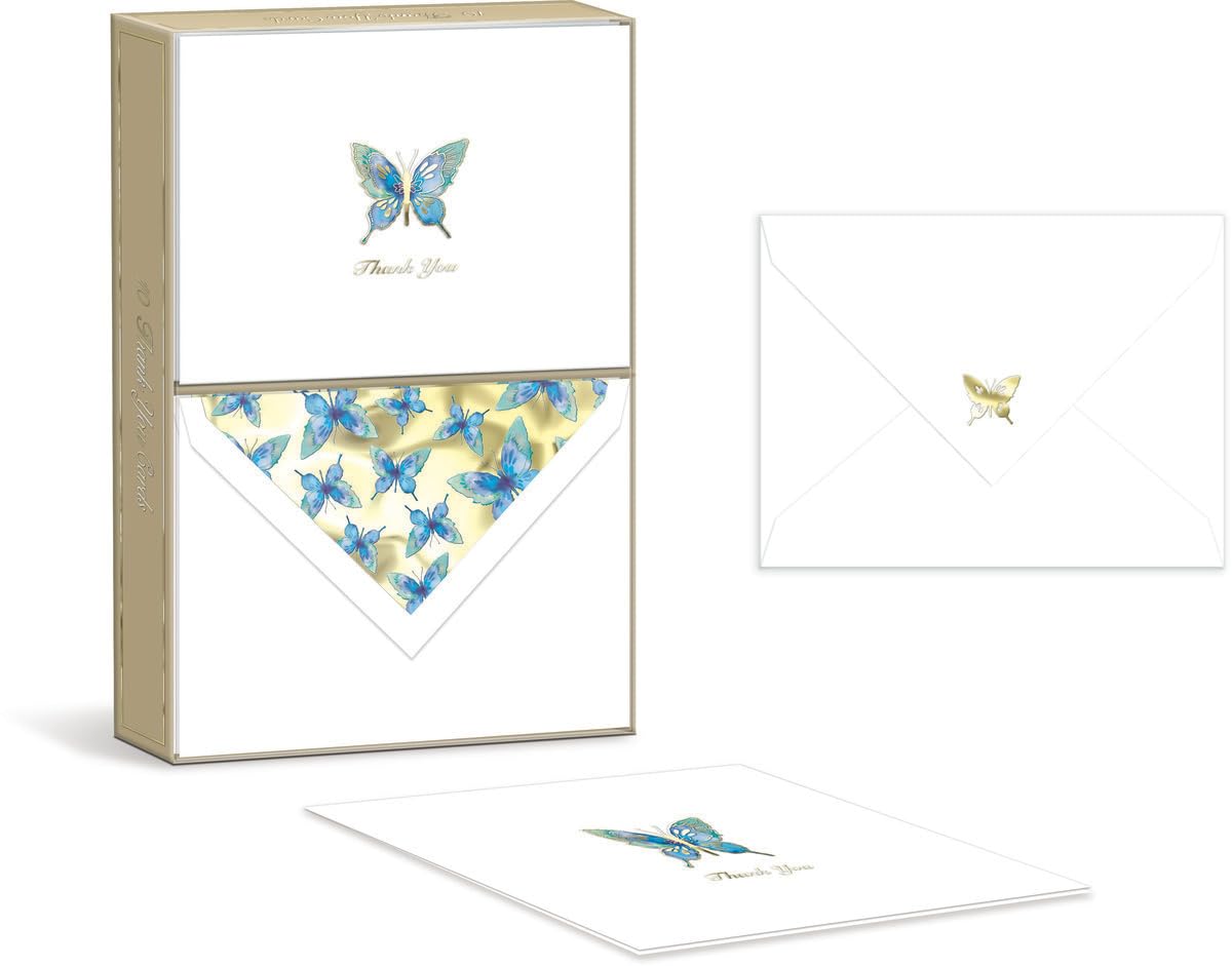 Punch Studio Embellished Thank You/Note Cards and Envelopes, Butterfly (44637)