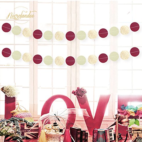 NICROLANDEE Burgundy Paper Garland Rose Gold Glitter Dots Hanging Party Garland for Maroon Wedding B - //coolthings.us