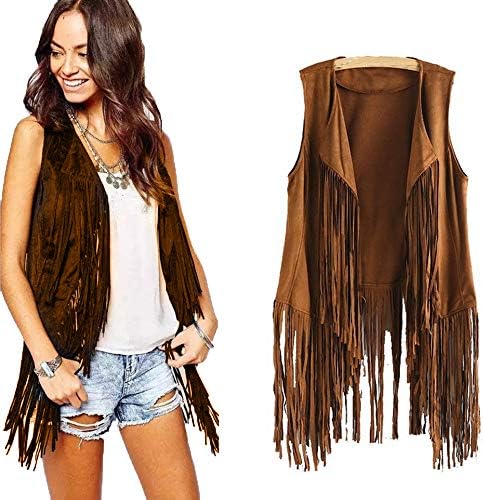 Clearance! Women Faux Suede Ethnic Sleeveless Tassels Fringed Jacket Vest Open Front Kimono Cardigan Autumn Winter