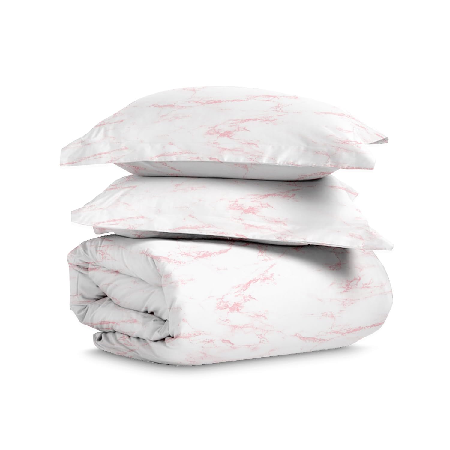 Pizuna Carrara Marble Pink Print Double Duvet Cover Set Cotton 400 Thread Count 100% Long Staple Cotton Printed Duvet Cover 200x200 Sateen Double Duvet Cover with Button Closure (Quilt Cover Double) — image 1