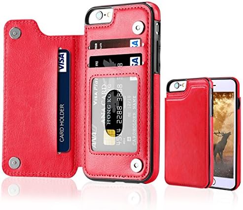 iPhone 6/6s Plus Wallet Case with Card Holder,Vintage Premium PU Leather Kickstand Card Slots Case with Double Magnetic Clasp for iPhone 6/6s Plus 5.5 Inch (iphone 6 puls-Red)