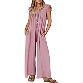 ZESICA Women's Summer Loose Jumpsuit Casual V Neck Sleeveless Oversized Wide Leg Pant Overalls Romper with Pockets