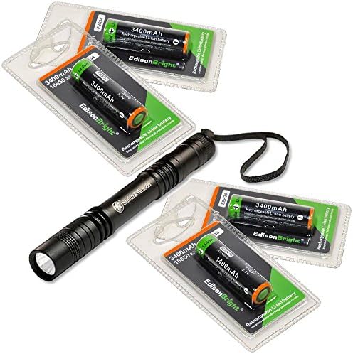 4 Pack EdisonBright EBR34 3400mAh Protected 18650 Rechargeable Li-ion Batteries with Smith &amp; Wesson PathMarker LED Flashlight.- Designed for TM26 TM15 TM11 SRT7 SRT6 P25 EC25 TK75 PD35 PD32 TK22 LD50 LD60 i4 P12 HL55 HC90 S30R and other High Drain Devices