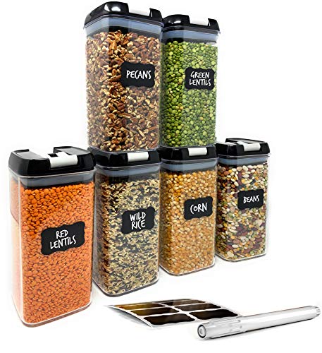 Airtight Food Storage Containers for Pantry Organization - by Simply Gourmet. 6-Piece Large 1.2L Kitchen Storage Containers. Air Tight Containers for Food Storage. BPA Free with FREE Labels & Marker