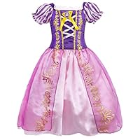 HenzWorld Rapunzel Costumes Halloween Dresses Birthday Party Princess Cosplay Outfit Puff Sleeve 5-6 Years