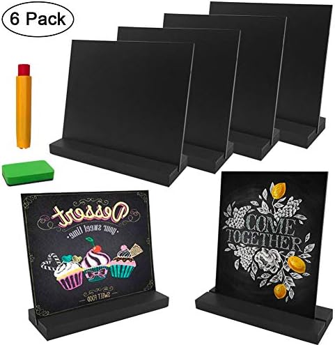 Mini Chalkboard Signs with Vintage Style Wood Base Stand Chalk Holder Eraser, Double-Sided Tabletop Chalkboards for Wedding Party Decorations, Kitchen, Table Numbers, Food Label, Place Cards, Set of 6