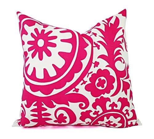 Bright Pink and White Throw Pillow Cover in