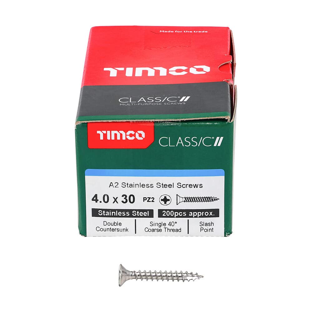 TIMCO Classic Multi-Purpose Screws - 4.0 x 30 - A2 Stainless Steel - Box of 200 โ image 1