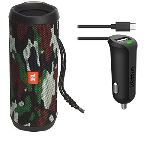 JBL Flip 4 Waterproof Portable Bluetooth Speaker (Camouflage) & Car Charger Bundle