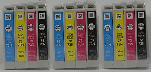 12x Genuine Epson INK Cartridge 73n Black Cyan Magenta Yellow T0731n T0732n T0733n T0734n T0731 T0732 T0733 T0734 for Epson Printer Tx100 Tx101 Tx102 Tx103 Tx105 Tx110 Tx111 Tx112 Tx113 Tx115