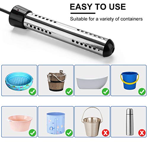 Immersion Electric Water Heater, Submersible Hot Water Warmer, Portable