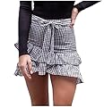 RDHOPE-Women Asymmetric Hem Strappy Plaid Bodycon Mini Skater Skirt