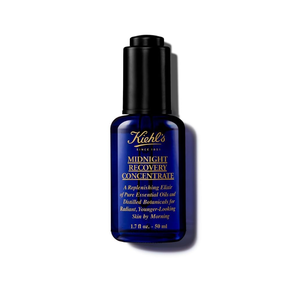 Kiehl's Midnight Recovery Concentrate Moisturising Face Oil, Restores Skin Radiance Overnight, 99.4% Natural Origin Formula, 50Ml