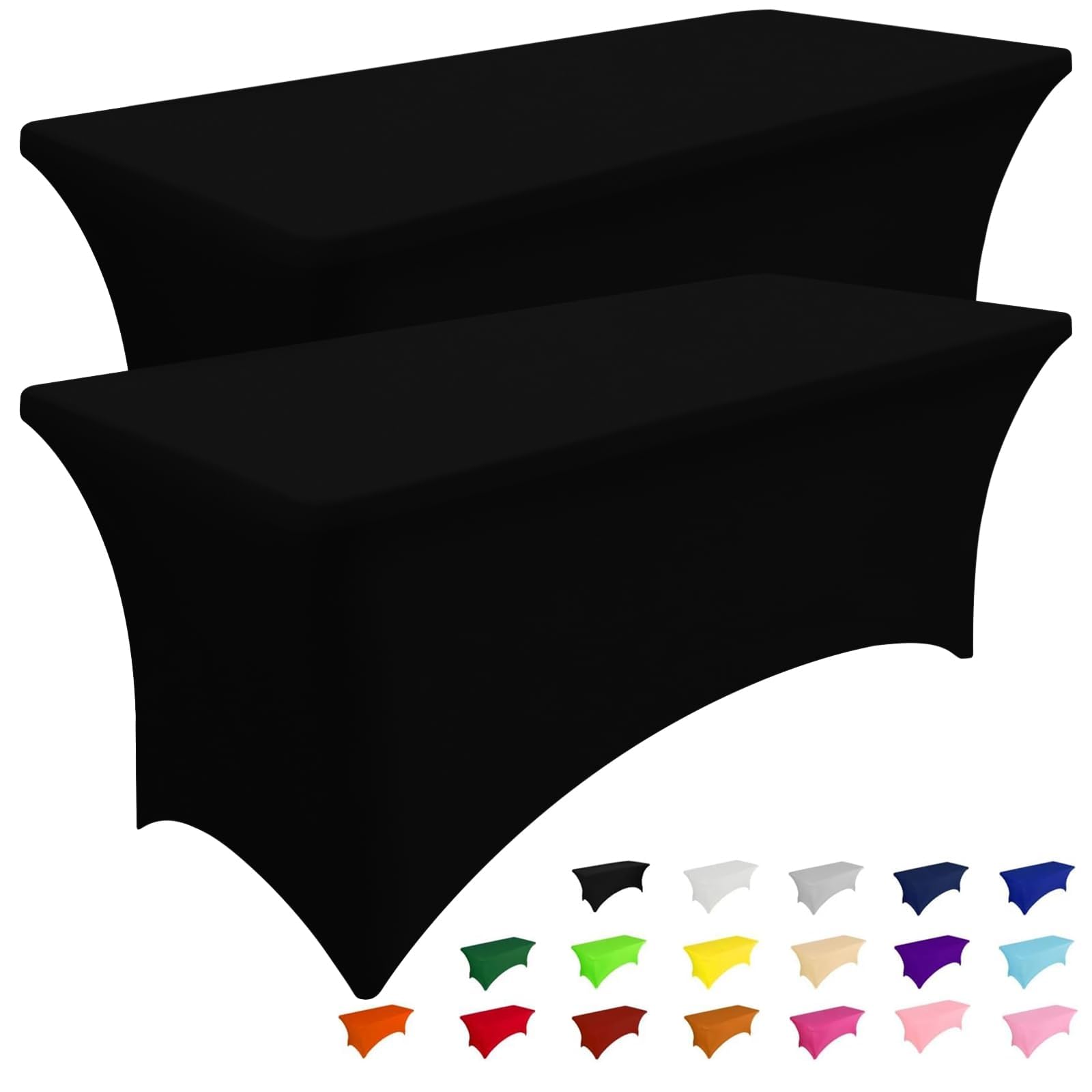 Smiry 2 Pack Spandex Table Cloth 4FT, Elastic Fitted Stretch Tablecloths, Washable and Wrinkle Free Rectangular Patio Table Cover for Outdoor, Wedding, Banquet & Parties (Black, 48Lx24Wx30H Inch) Image
