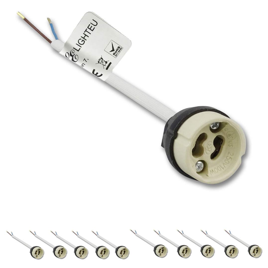 LIGHTEU, 10x GU10 Lamp Holders, Ceramic GU10 lamp Base Socket, 0.75mm² Silicon Wire LED/CFL/Halogen Lamps Connector Socket