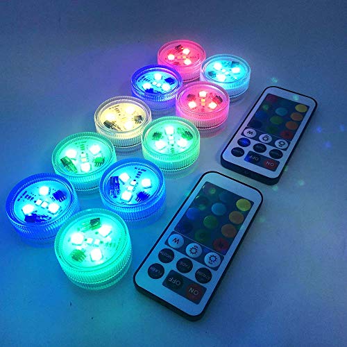 Waterproof Underwater CR2450 Battery-Powered Submersible Lights with Remote Control Perfect for Weddings Holiday Party Lighting vase(Multi-colored-10 Pack)
