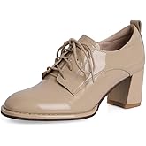TinaCus Women's Glossy Patent Leather Handmade Round Toe Selftie Mid Chunky Heels Casual Oxford Shoes