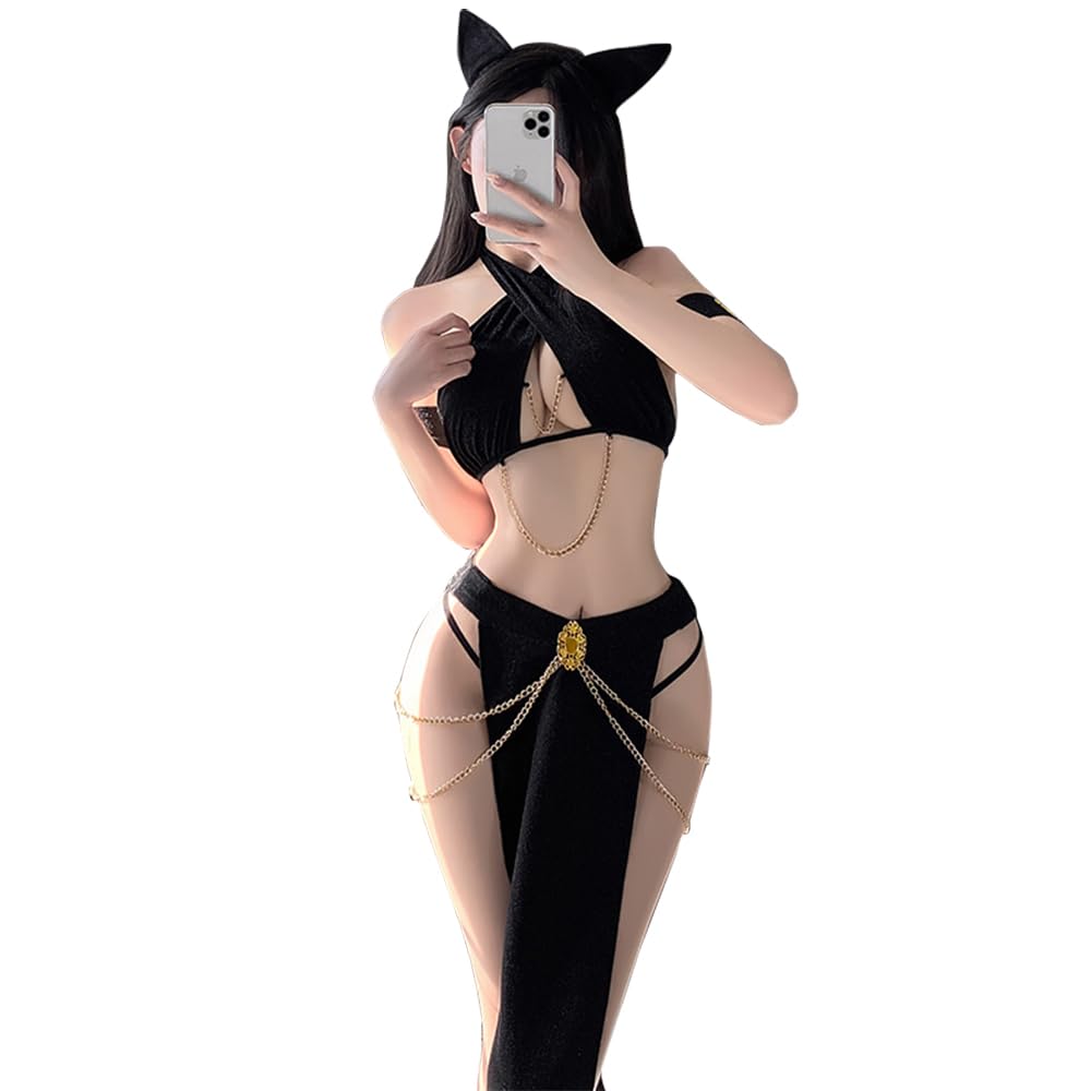 JasmyGirls Cosplay Lingeries Naughty Role Play Outfits for Women Cat Egyptian Cleopatra Costume Halloween Princess Leia Slave Dress