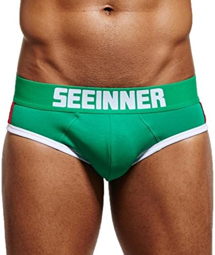 Eachon Mens Sexy Underwear Shorts Underpants Pouch Soft Cotton Cups Briefs Panties (XL, Green)