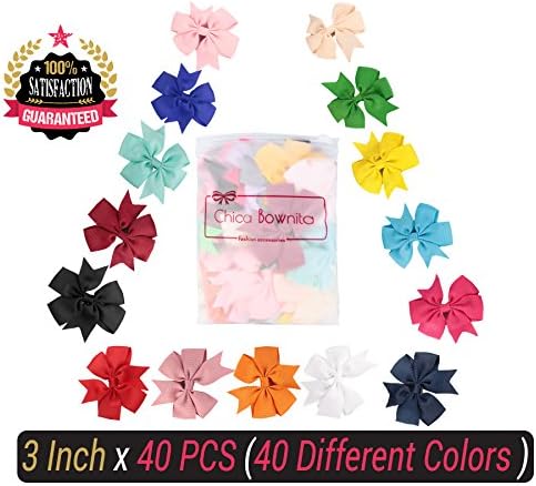 Chica BowNita 40PC Baby Girl Grosgrain Ribbon Boutique Wholesale Hair Bows,Hair Bows For Girls And Baby