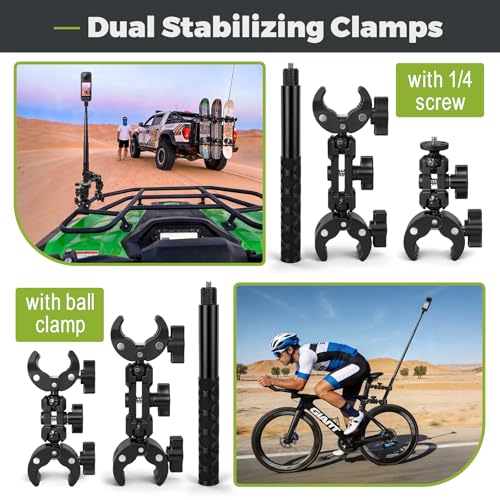 Motorcycle Mount for Insta360 X5 X4, Bike Handlebar Mount Kit with Invisible Selfie Stick 120cm and Dual Clamp Accessory for Insta 360 X5 X4 X3 ONE X2 GoPro Hero 13 12 DJI Osmo Pocket 3