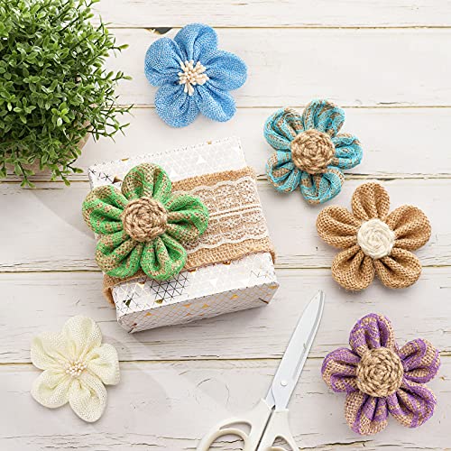 VGoodall 19 PCS Burlap Flowers Jute Flowers 4 Styles Natural Handmade Rustic Flower for Christmas Birthday Party Wedding Home Embellishment DIY Crafts