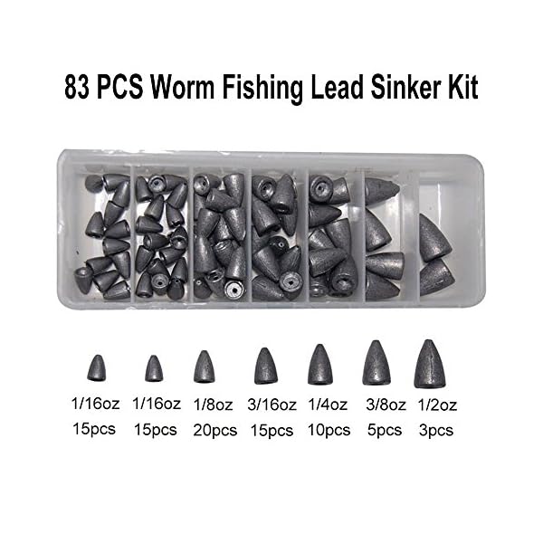 Shaddock-Fishing-83pcs-Assorted-Size-Worm-Weight-Fishing-Sinkers-Weights-Kit-Total-1305OZ-in-A-Handy-Box