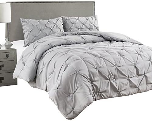 Williom Town 3 PC Soft Fashion Original Pinch Pleat Puckering Comforter Set, Light Gray, Queen